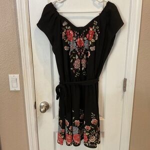 Lauren Conrad Black Floral Short Sleeve Dress - Size Large - NWT